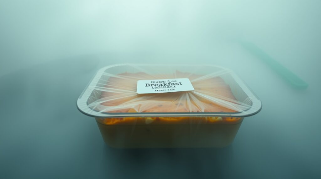 Gluten-free breakfast casserole stored for freezing