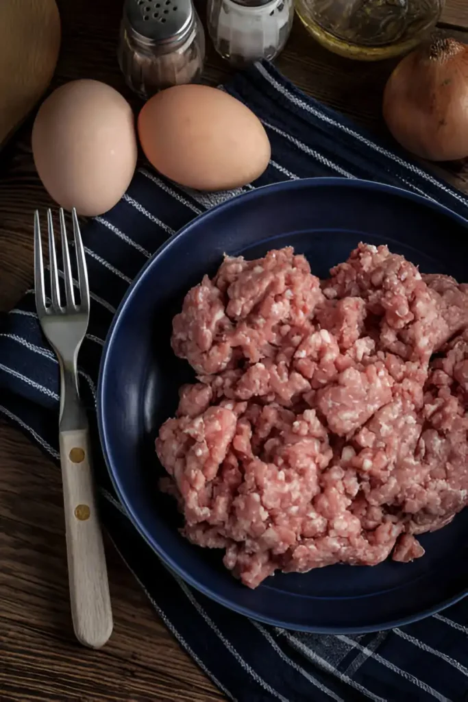 A sizzling skillet filled with ground beef cooking alongside fresh ingredients like bell peppers, onions, and garlic, set in a bright, modern kitchen.







